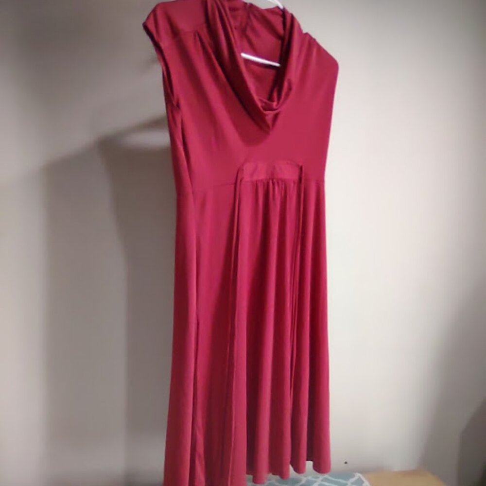 JODY T OF CALIFORNIA VINTAGE 70S RED DRESS DOUBLE TIE COWL, BACK ZIPPER SIZE 9